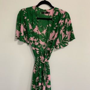 Ladies tropical print wrap dress